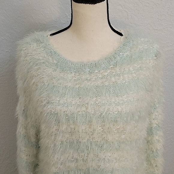 5/$25 Apt. 9 Oversized Mint Metallic Sequin Shaggy Eyelash Slouchy Sweater - Picture 2 of 9